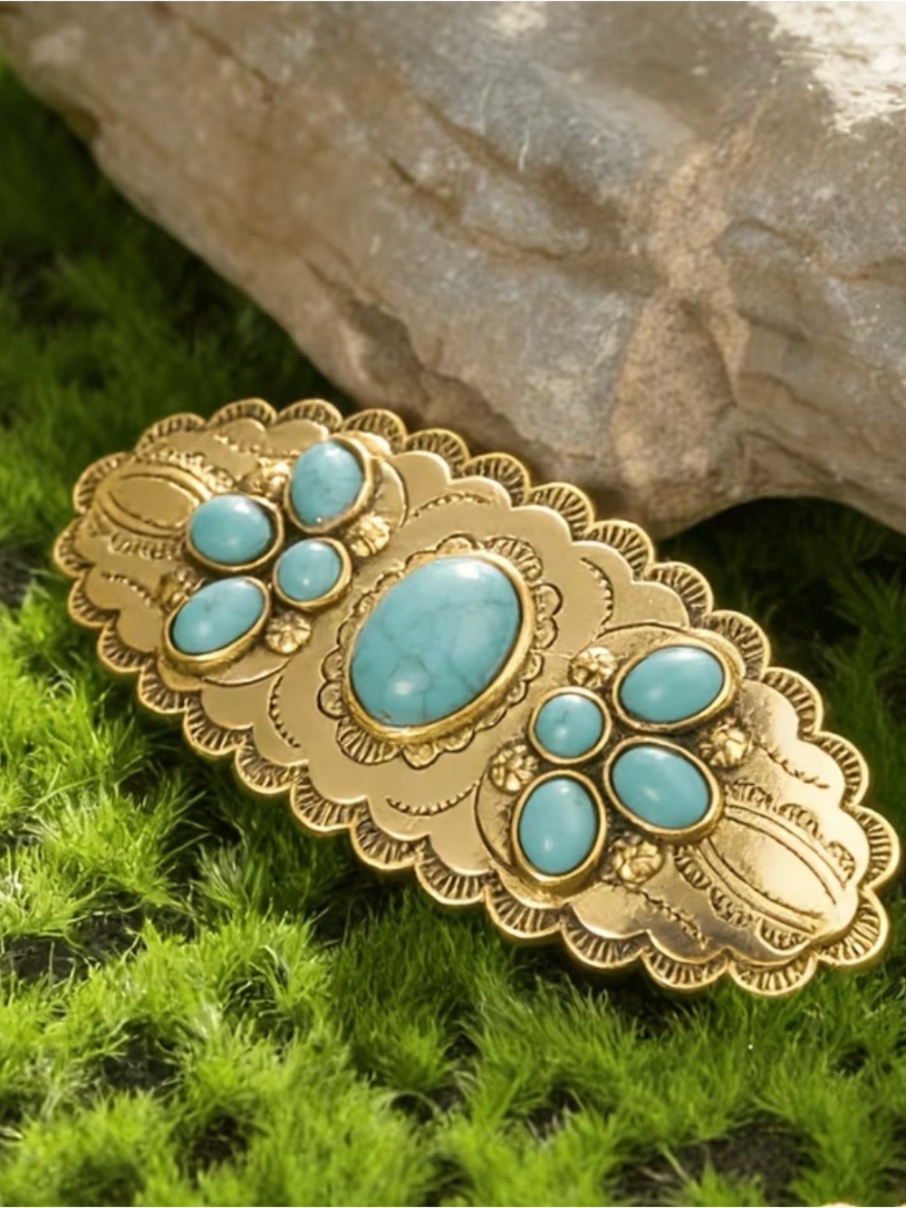 Gold Barrette with Turquoise Stones